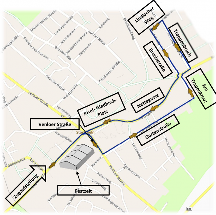 Zugweg-Plan des Karnevalszuges in Pulheim Stommeln Zugweg-Plan des Karnevalszuges in Pulheim Stommeln